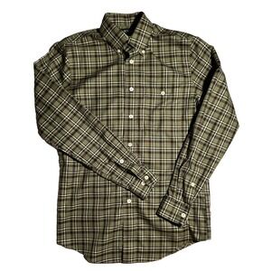Orvis Non Iron Casual Shirt Green Navy Blue Long Sleeve Men's Small Trim Fit